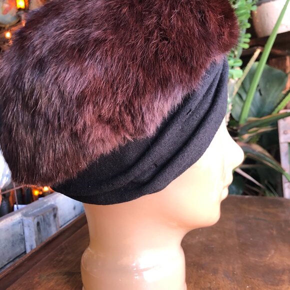1960s Macy's Brown Rabbit Fur Winter Hat , Ladies Winter Hat , High Fashion Turb - Picture 5 of 10
